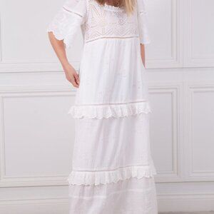 Pink City Prints Laura maxidress in white organic cotton eyelet
